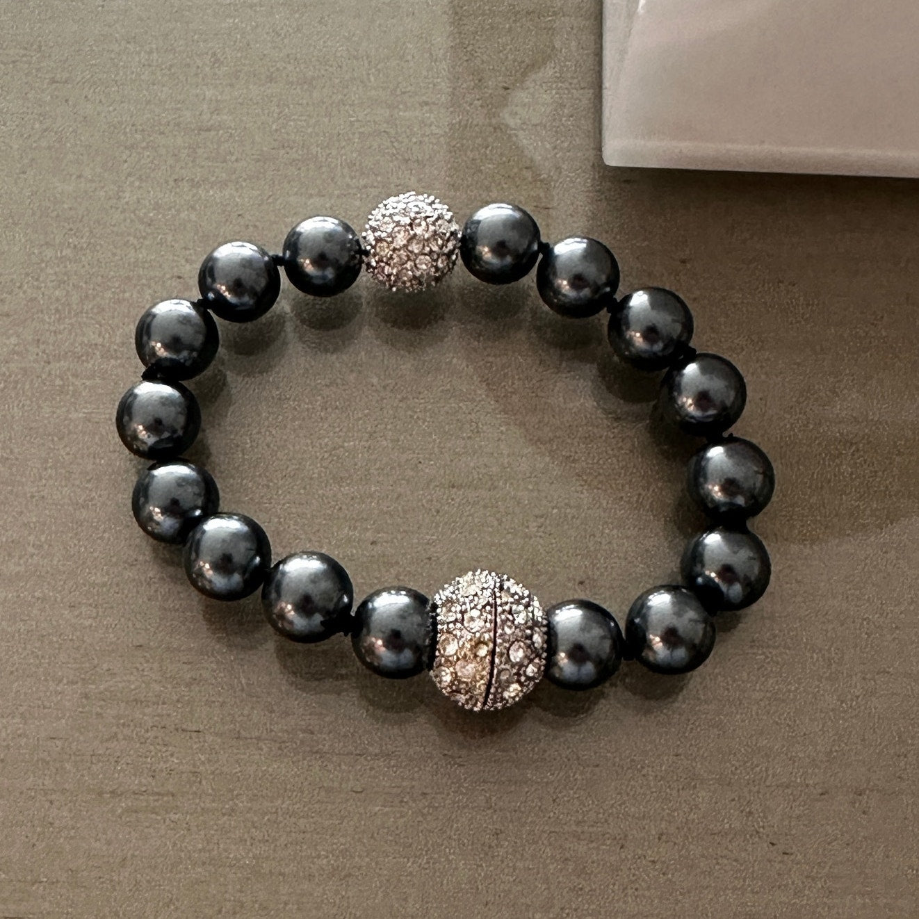 Gray Pearl Pave Ball Crystal Magnetic Close Bracelet