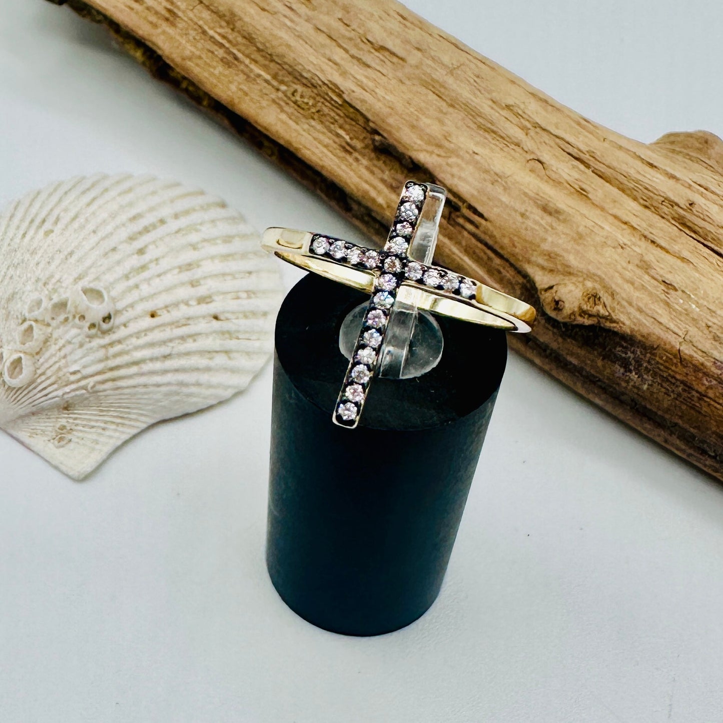 Gold Plated Sterling Silver CZ Cross Ring Size 9