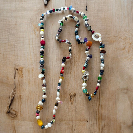 Long Multicolored Gemstone & Mixed Bead Artisan Necklace