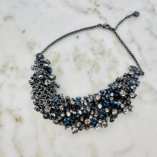 Talbots Crystal Cluster Statement Necklace-Gunmetal Finish