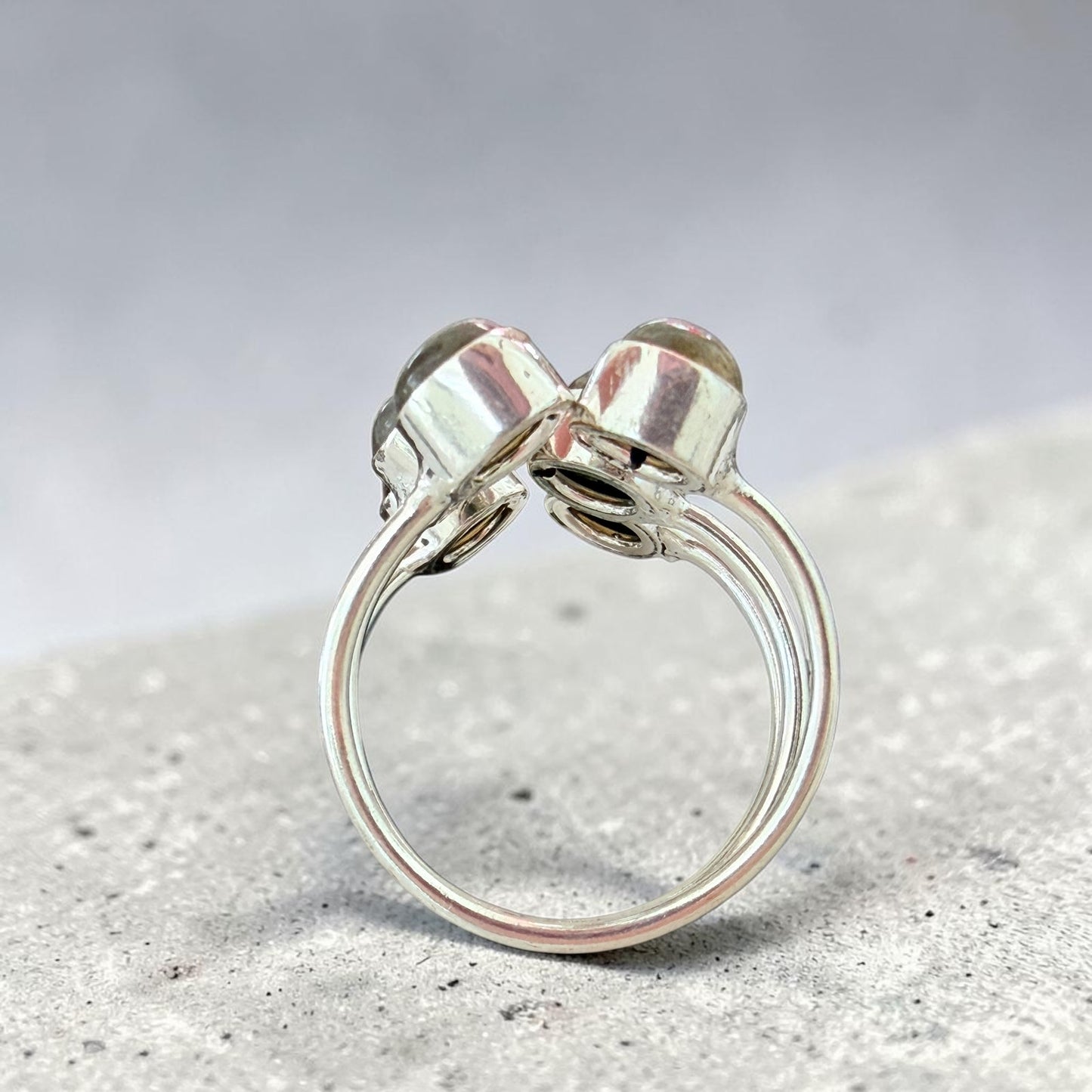 Labradorite Cluster Ring 925 Silver Plated Adjustable, Statement, Boho