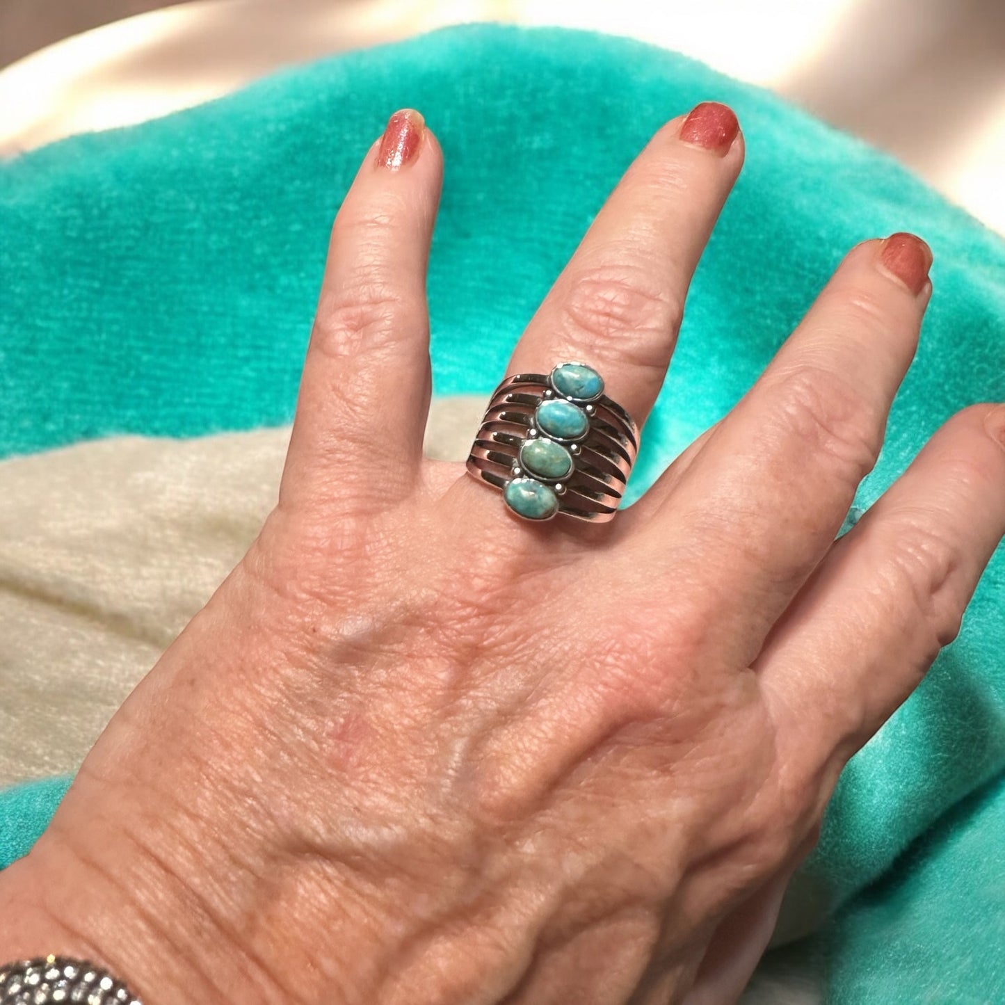 Sterling Silver Genuine Turquoise Ring, Boho Ring, Statement Ring, Silver Rings