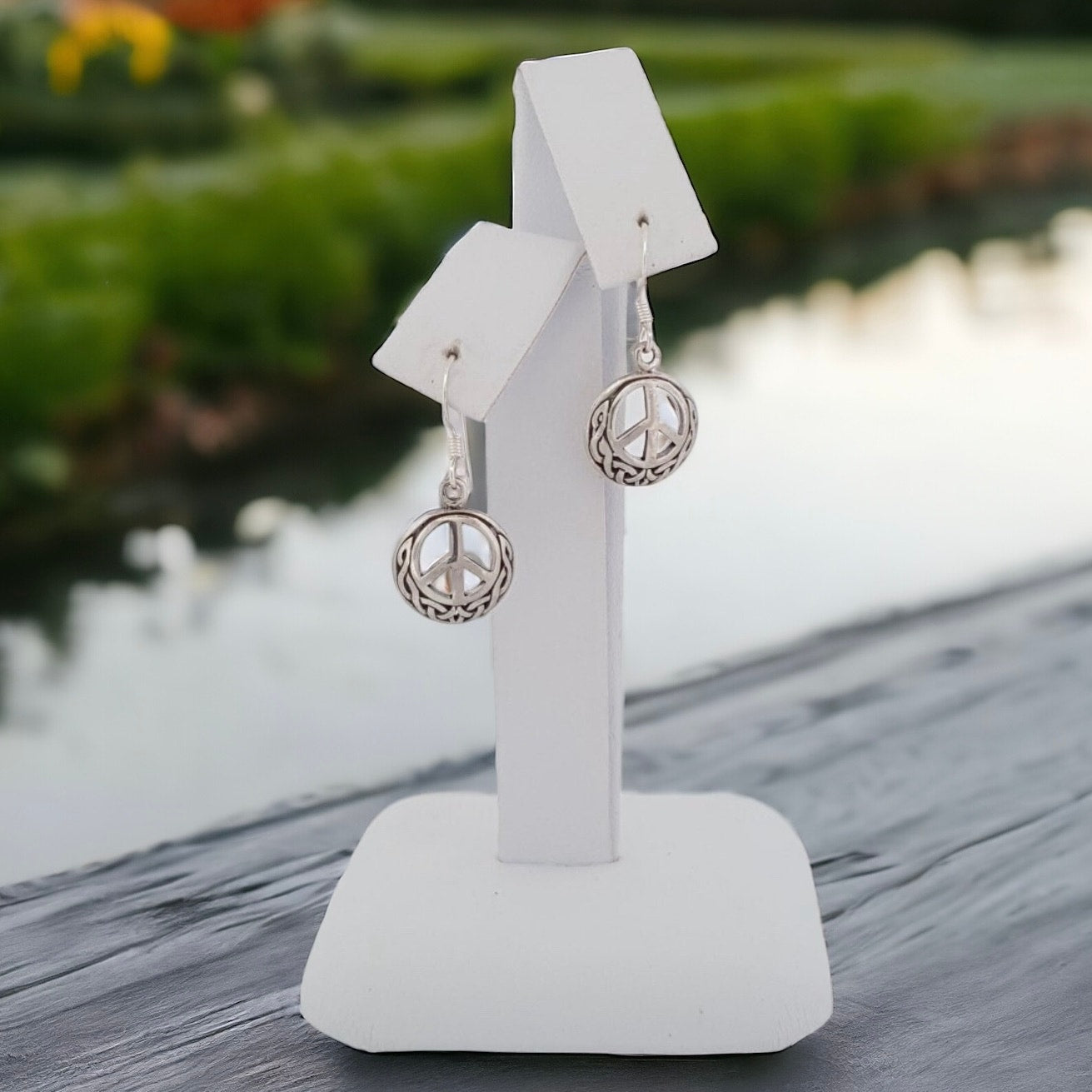 Peace Sign Celtic Sterling Silver Drop Earrings