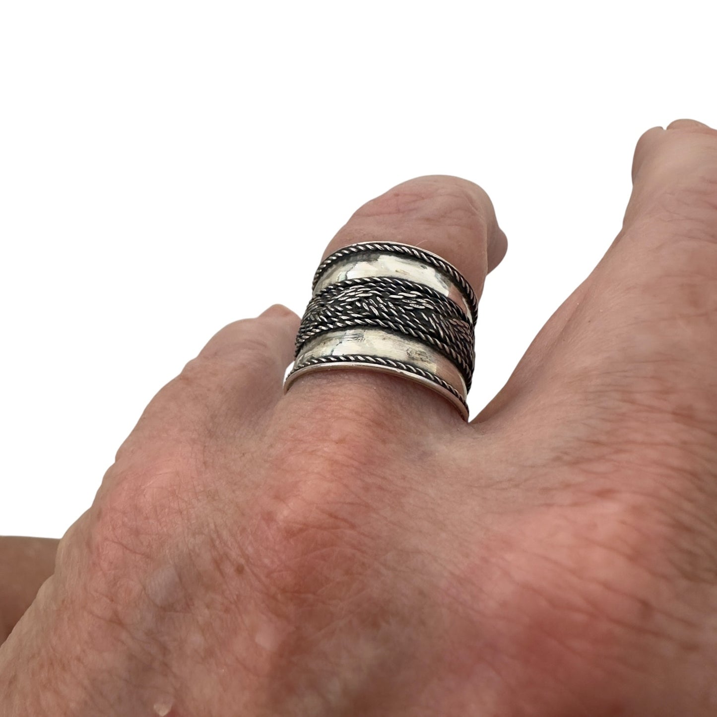 Sterling Silver Wide Band Bali Ring
