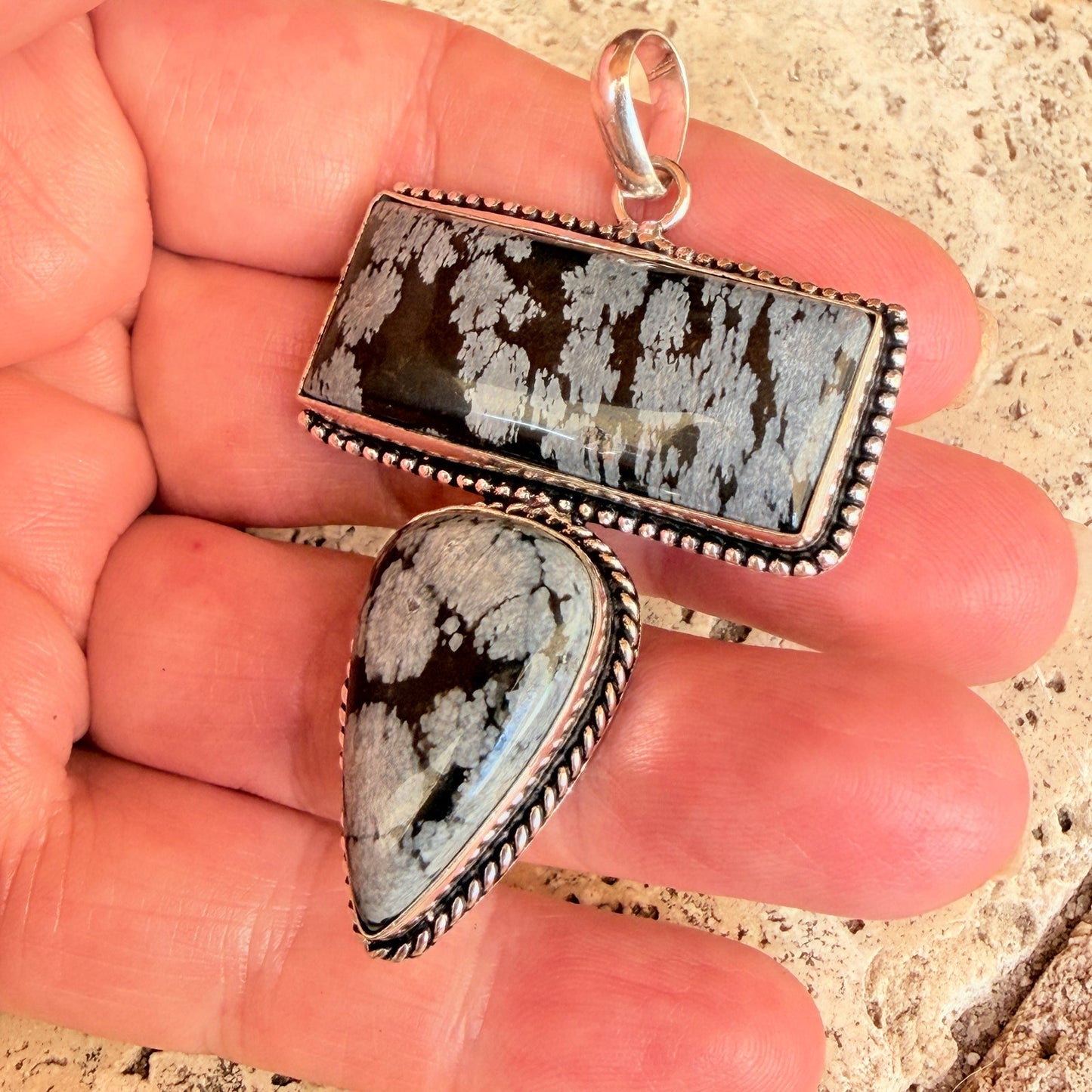 Snowflake Obsidian Statement Pendant 925 Silver Overlay