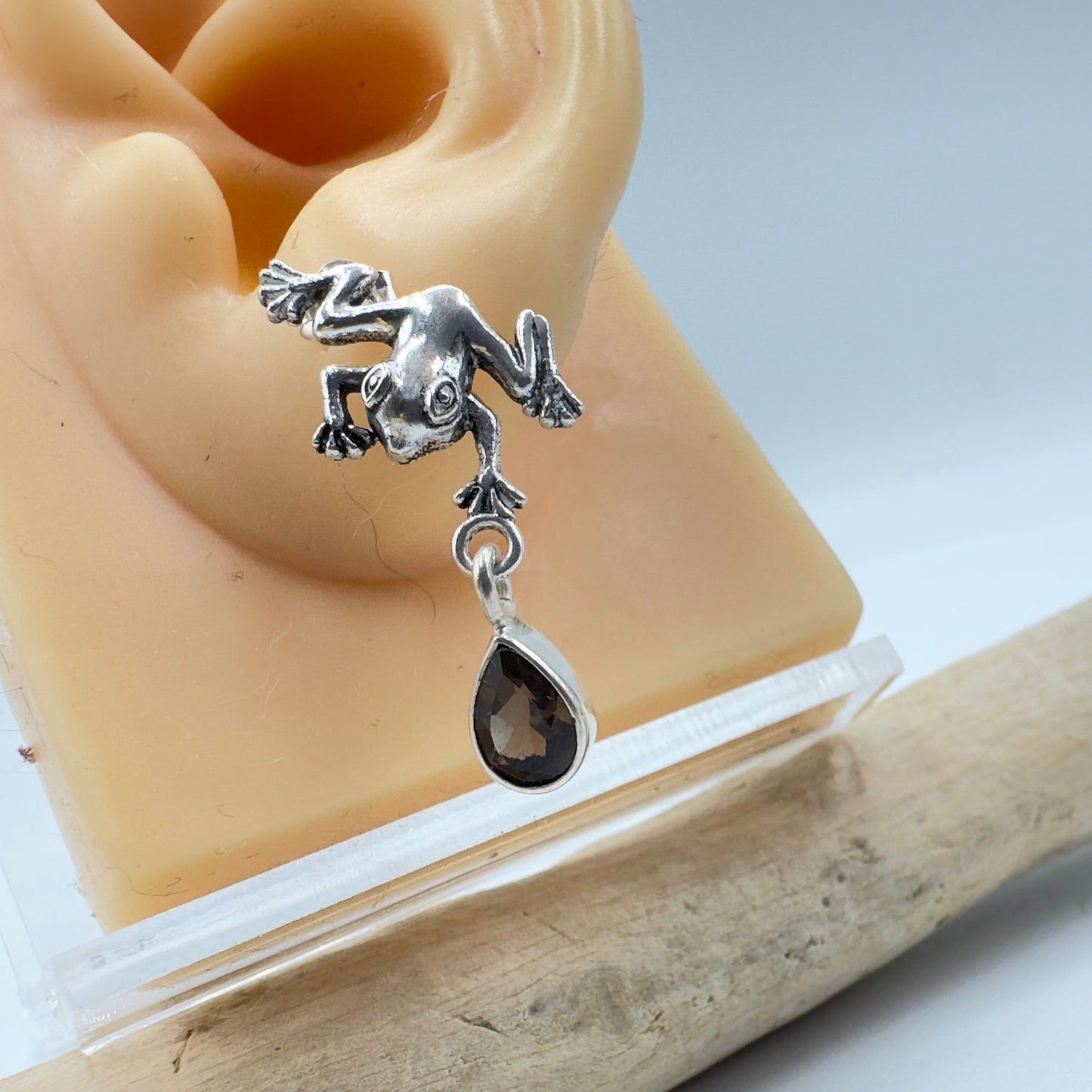 925 Sterling Silver Frog Smoky Topaz Earrings-Dangle Earrings