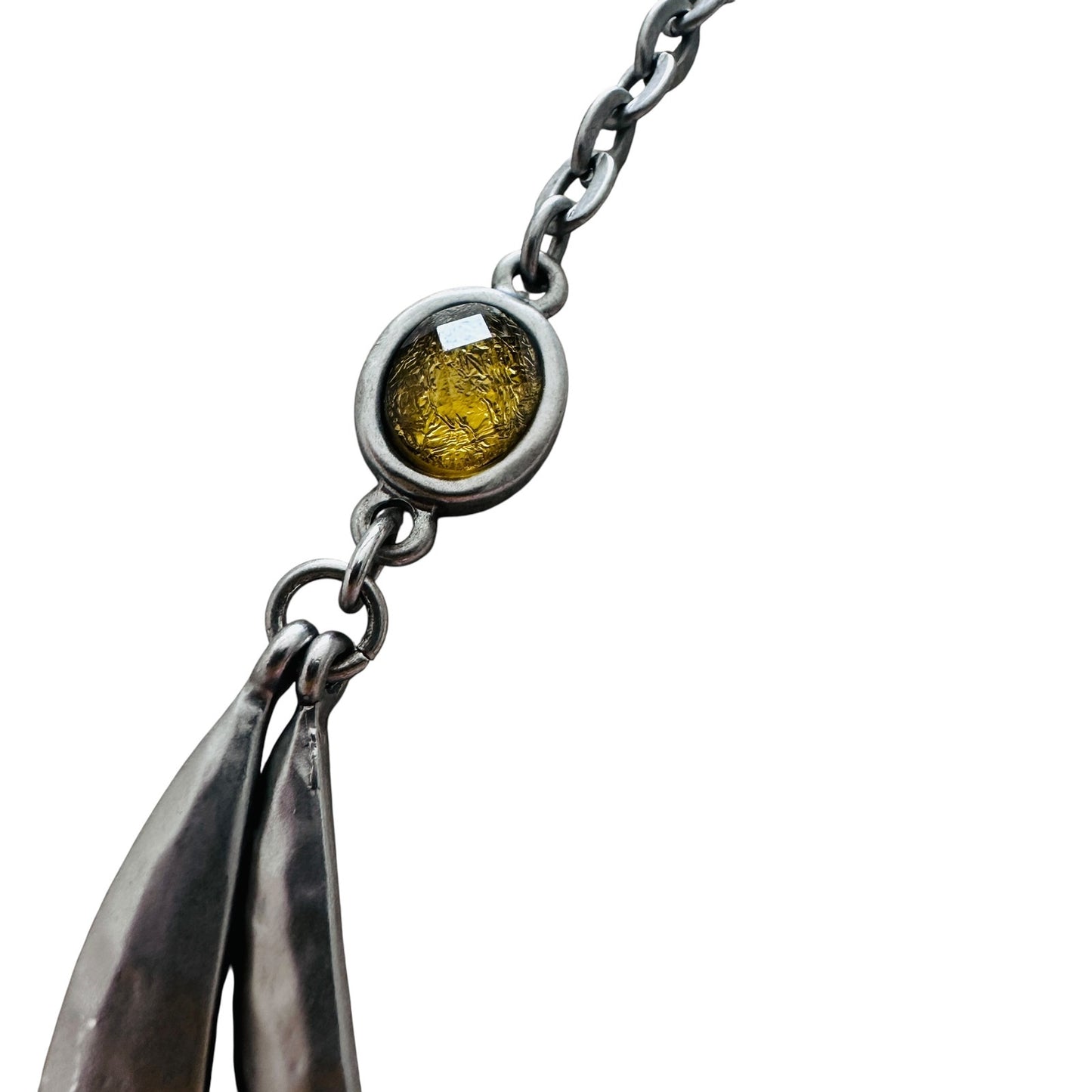 Lane Bryant Hammered Hammered Metal Double Strand Necklace/Yellow Glass Accents