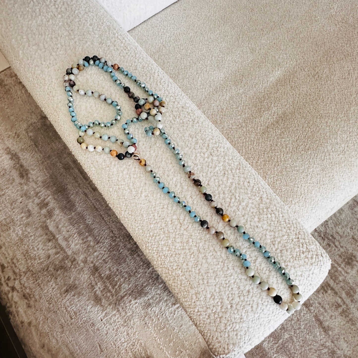 Hand-Knotted Faceted Amazonite Rondelle Bead Necklace