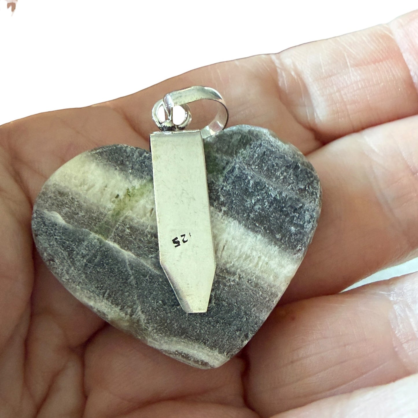 Zebra Calcite & Moonstone Butterfly Heart Pendant 925 Overlay