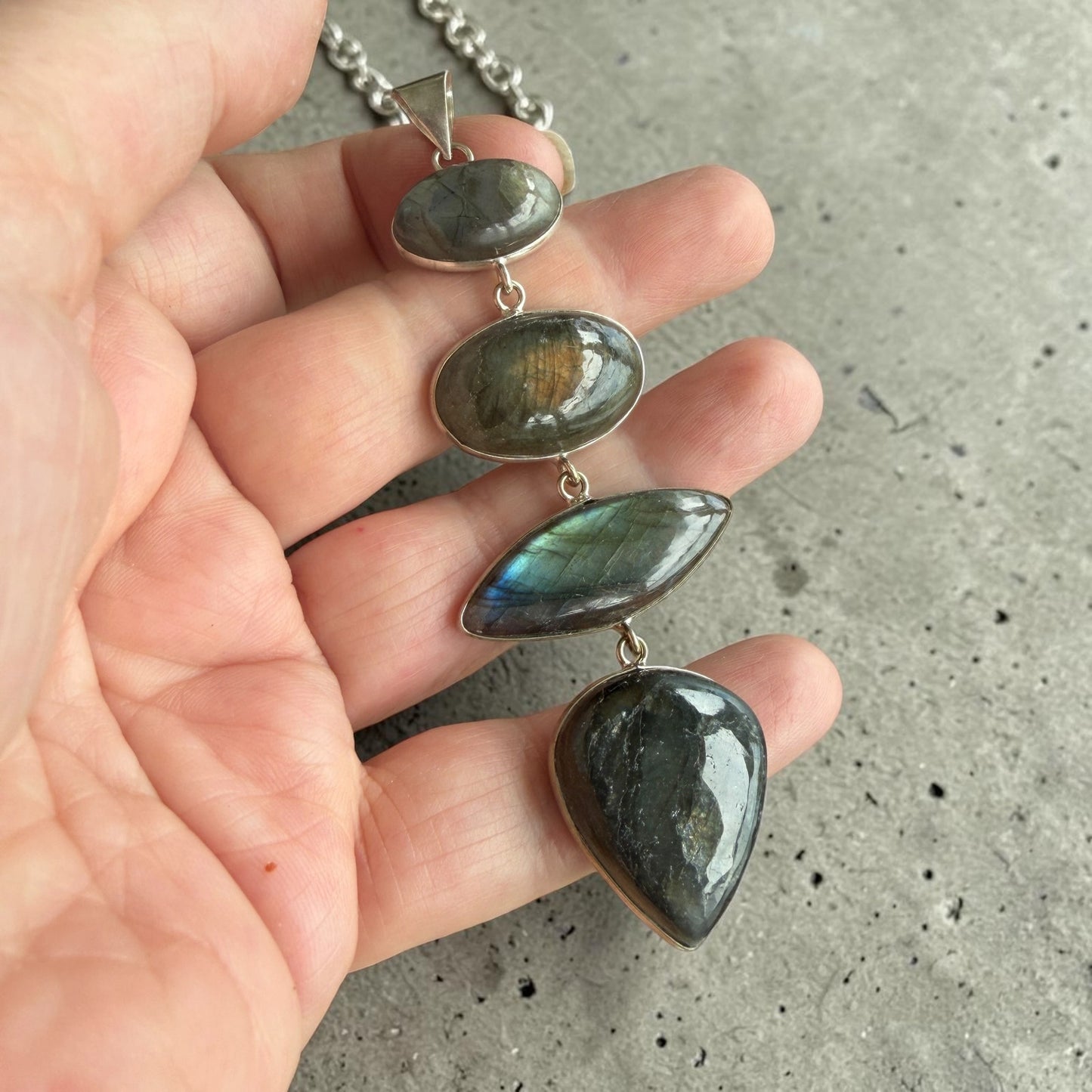 Flashy Labradorite Statement Pendant 925 Silver Overlay