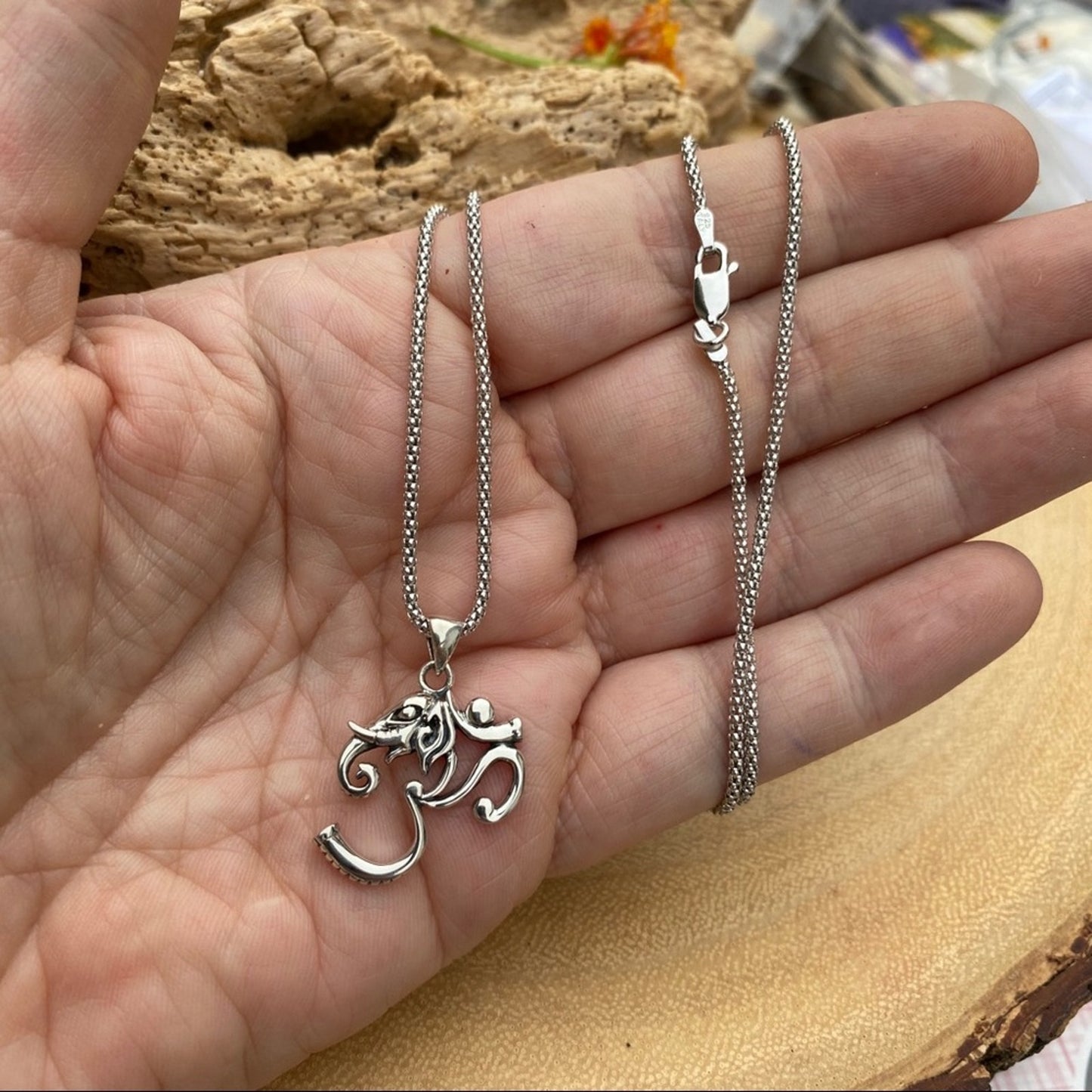 Sterling silver Om Elephant necklace