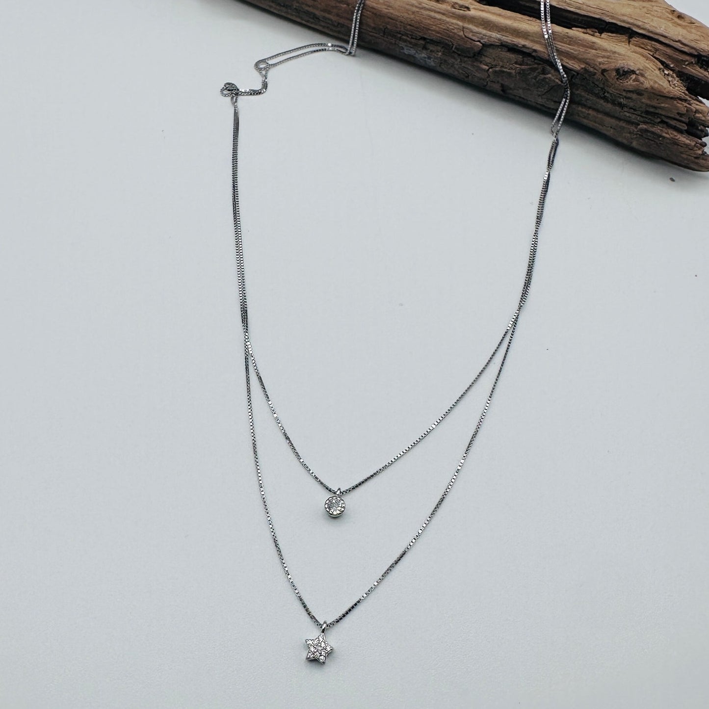 Sterling Silver Moon & Star Layered Necklace
