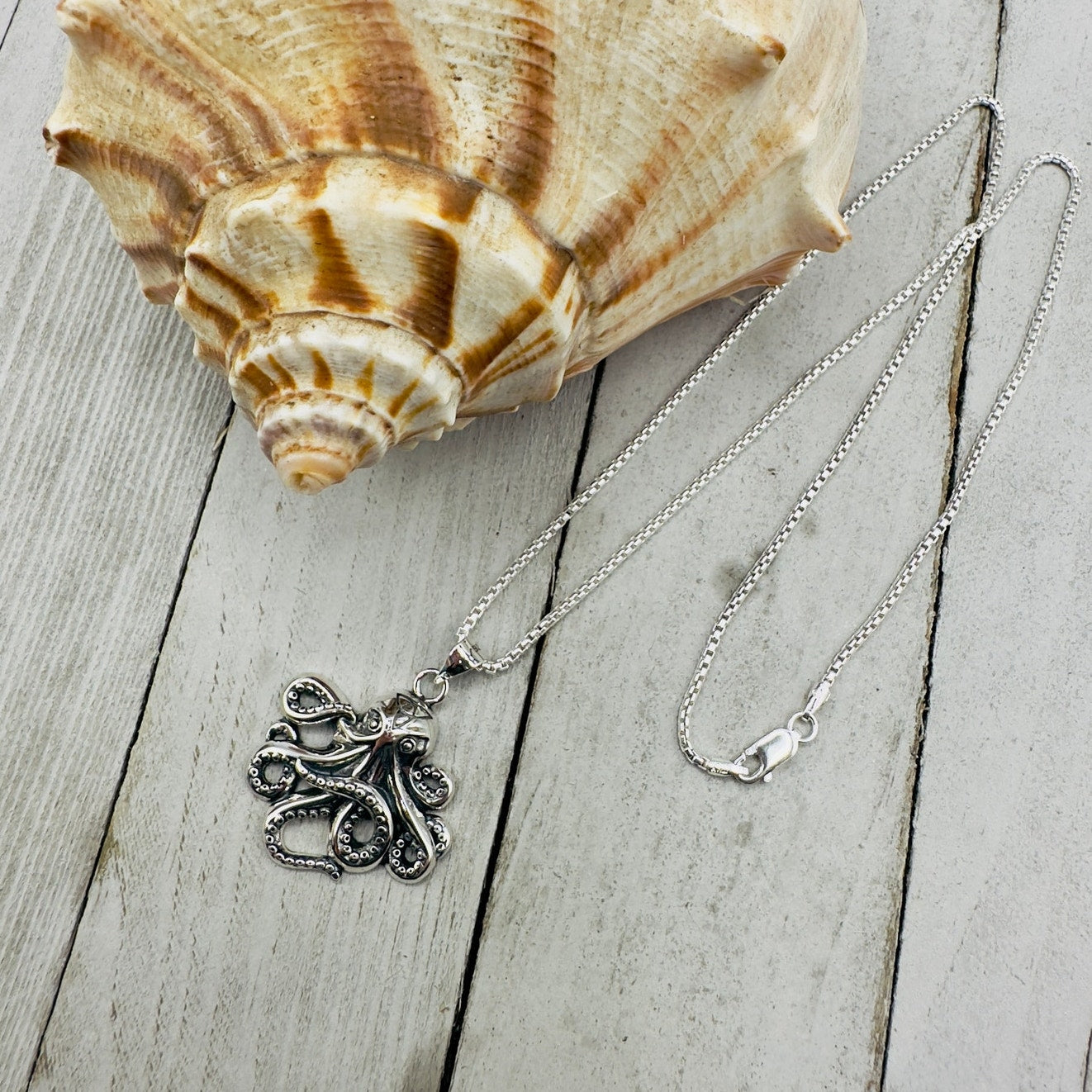 Octopus Sterling Silver Necklace Rounded Box Chain