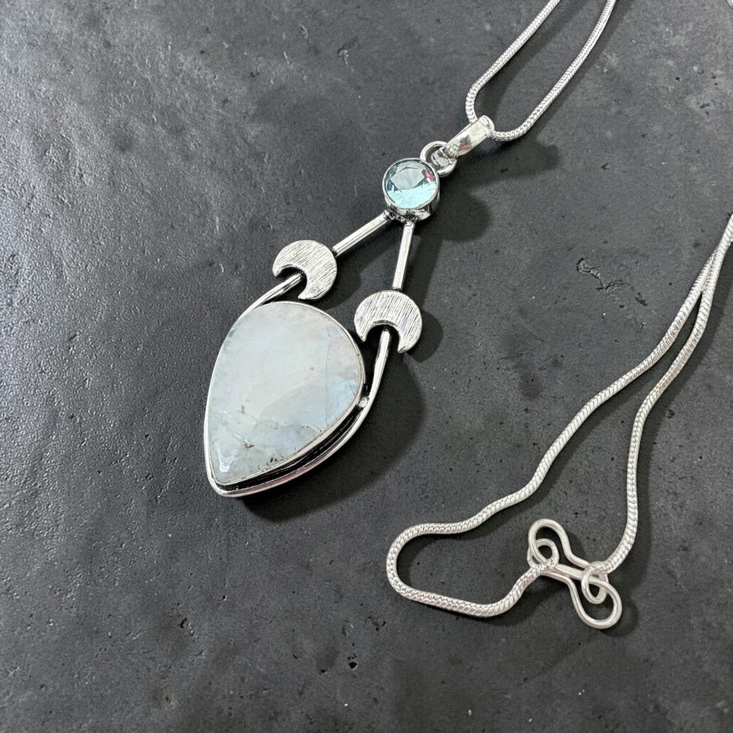 Rainbow Moonstone Crescent Moon Necklace 925 Plated, Celestial Pendant