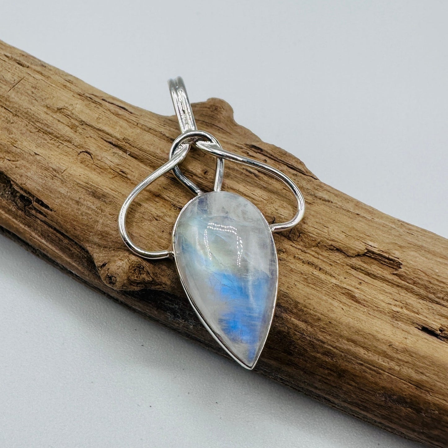 Natural Moonstone Sterling Silver Boho Pendant – 925 Stamped Teardrop Gemstone Jewelry