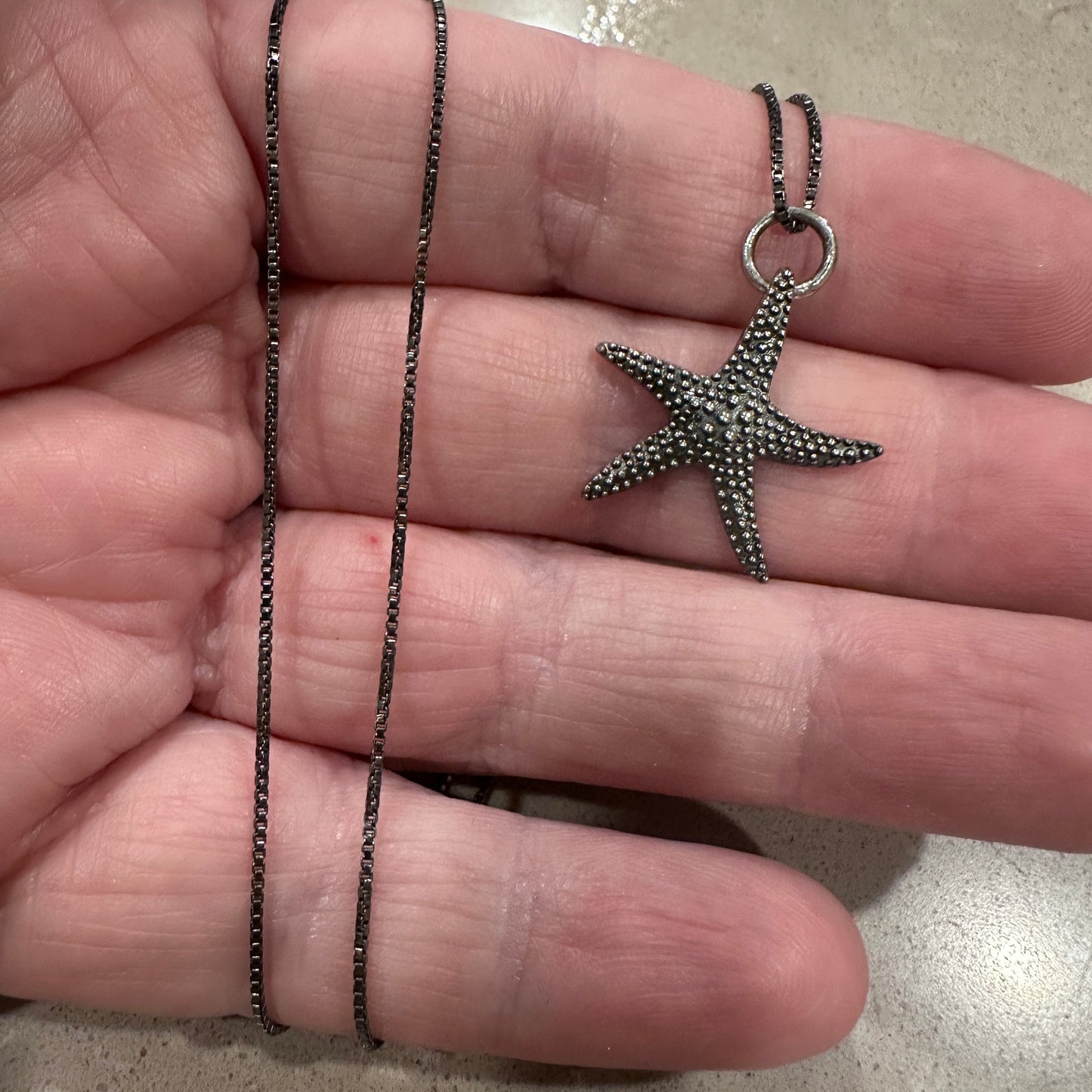 Sterling Silver Starfish Necklace, Black Rhodium Box Chain