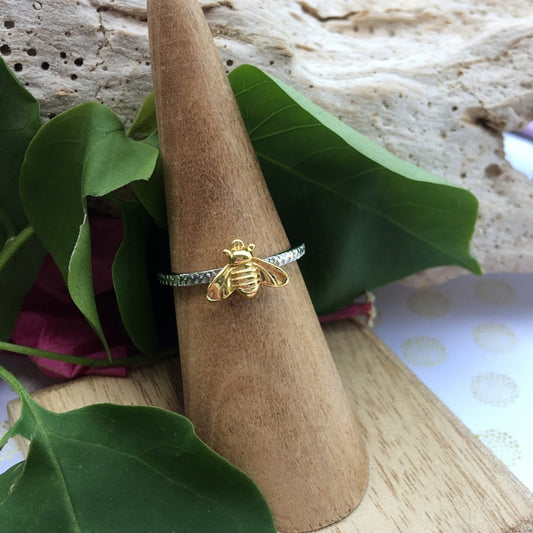 Bee Two-Tone Sterling Silver Yellow Gold Ring