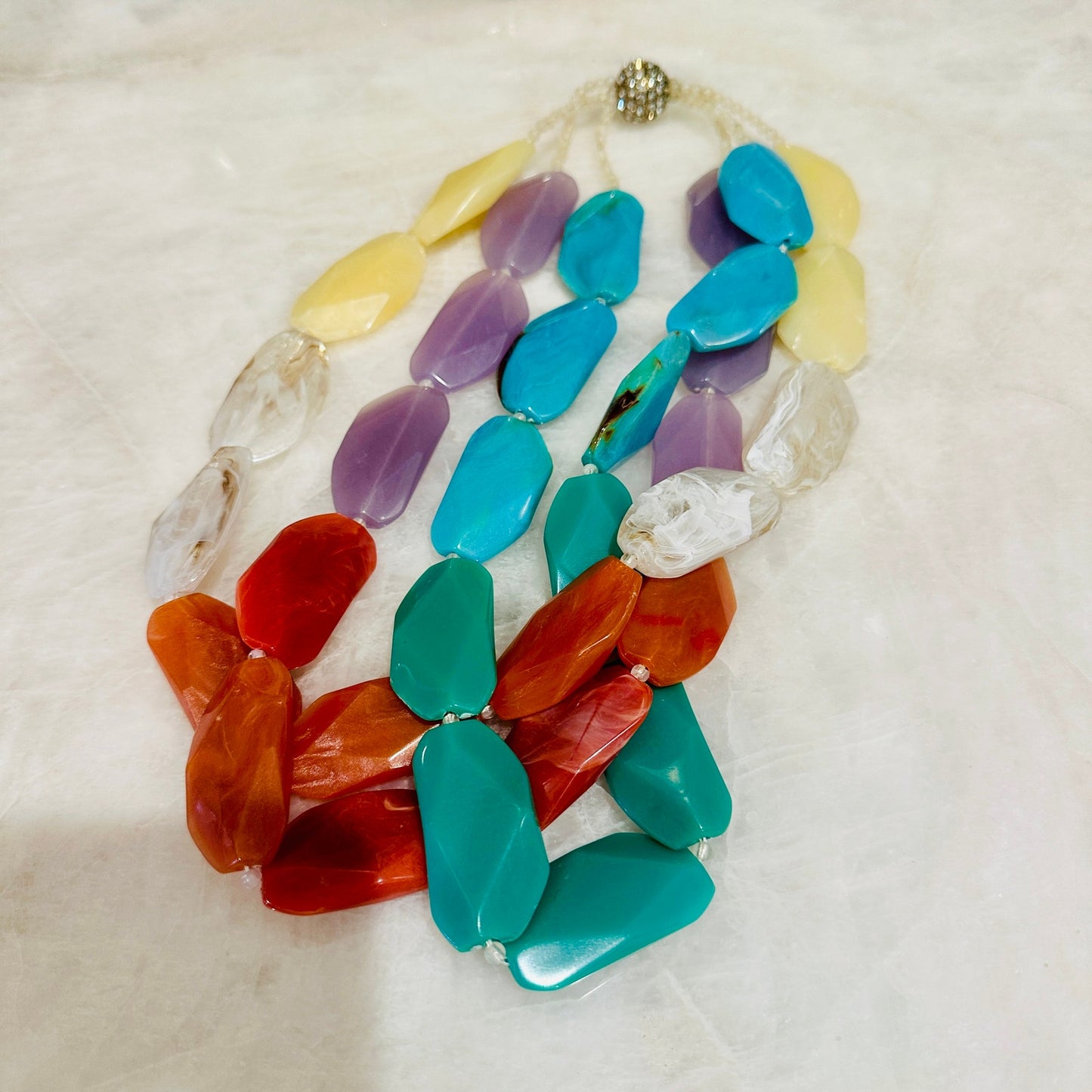 Talbots Multi-Strand Faceted Resin Statement Necklace – Pastel & Earth Tones