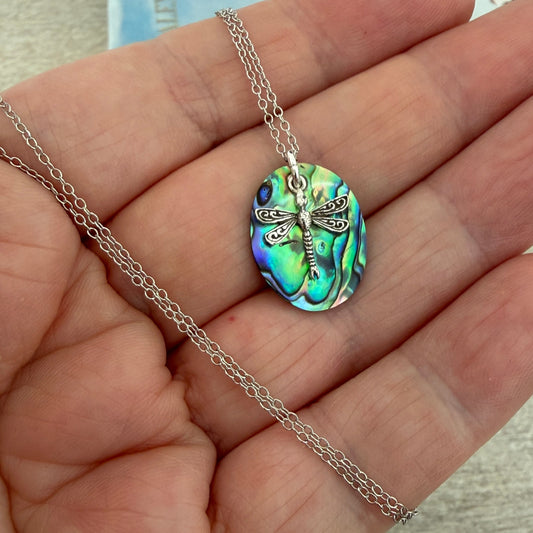 Dragonfly Sterling Silver Abalone Necklace Minimalist
