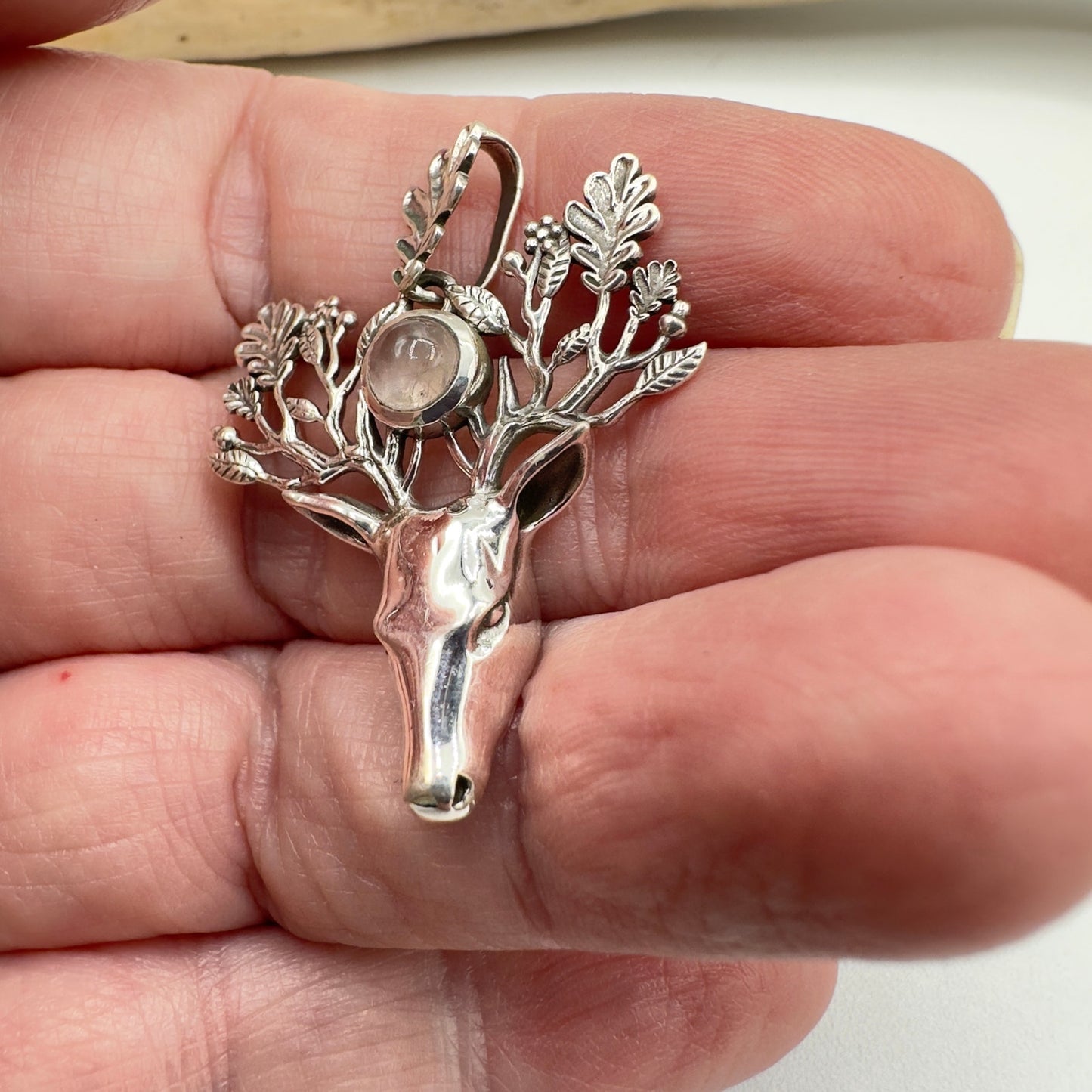 Sterling Silver Spirit Deer Rose Quartz Pendant