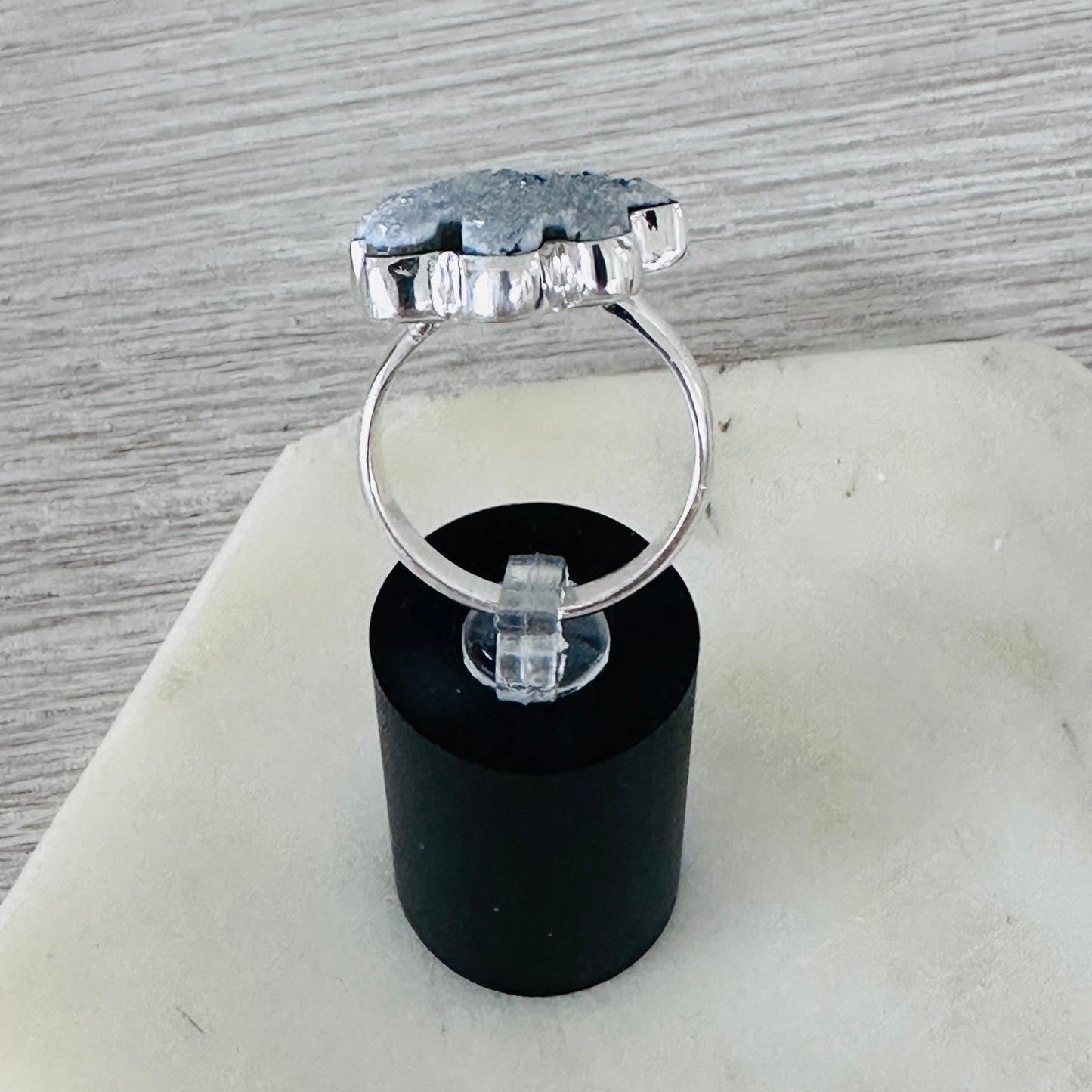 Hamsa Agate Druzy Sterling Silver Ring – Size 8, 925 Natural Stone