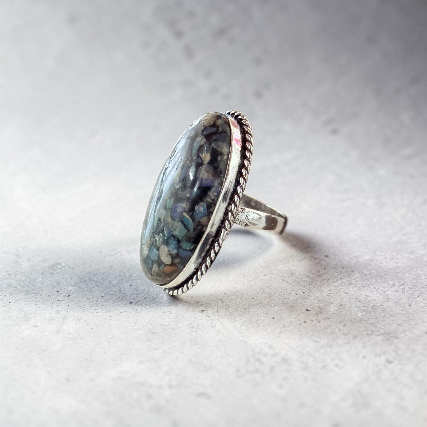 Ethiopian Opal Chip Inlay 925 Silver Plated Ring