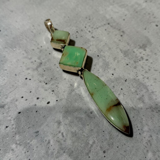 Chrysoprase Geometric Pendant 925 Silver Overlay