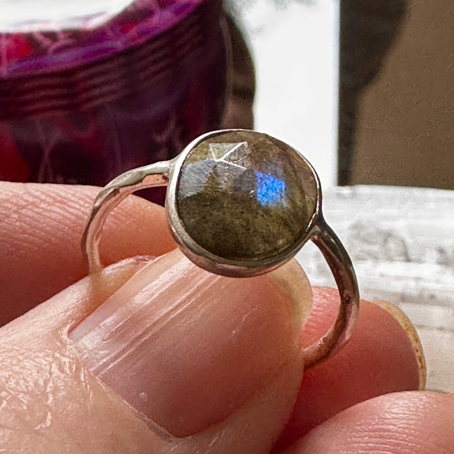 Natural Faceted Labradorite 925 Sterling Silver Ring