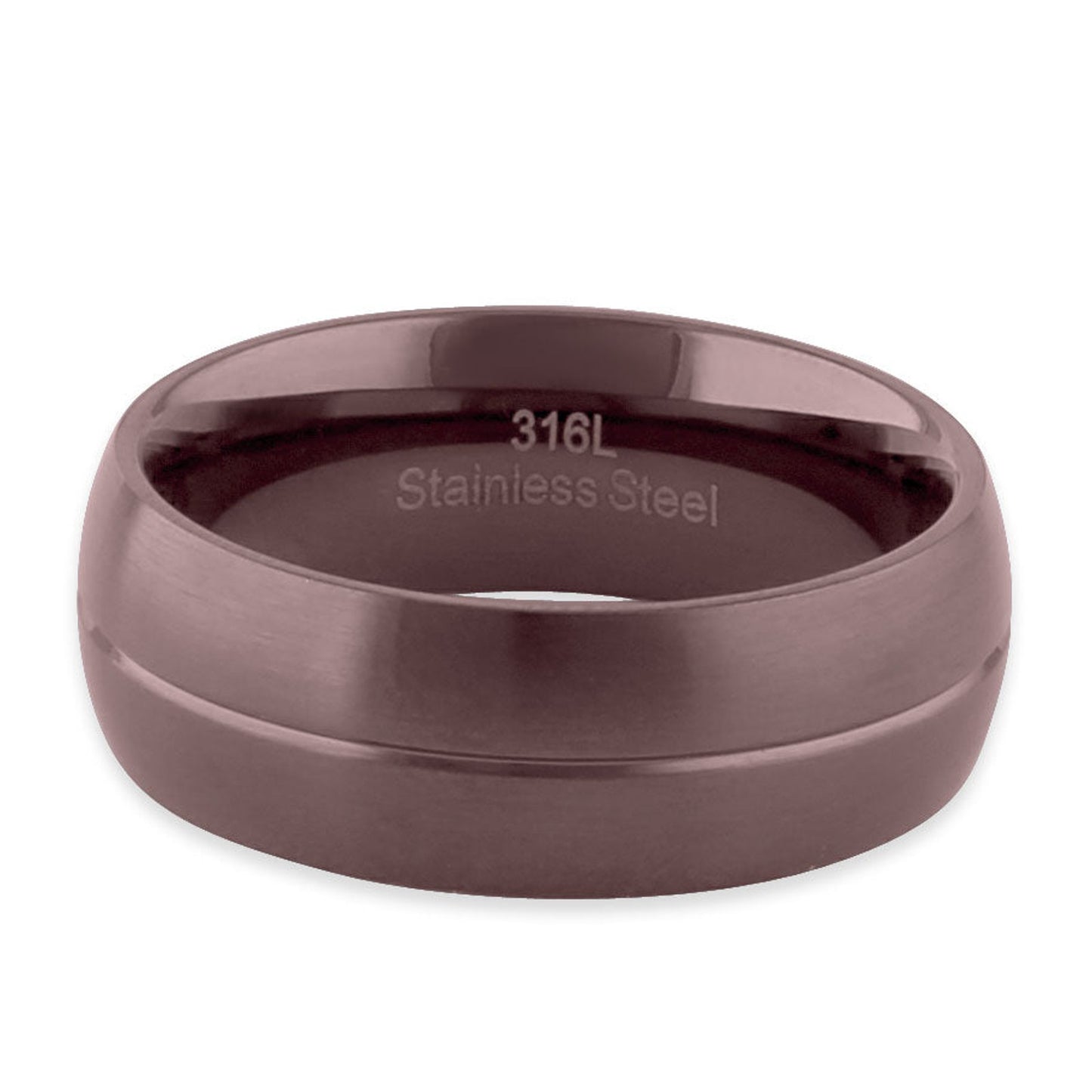 Stainless Steel Brown Plated Groove Band Ring Size 9