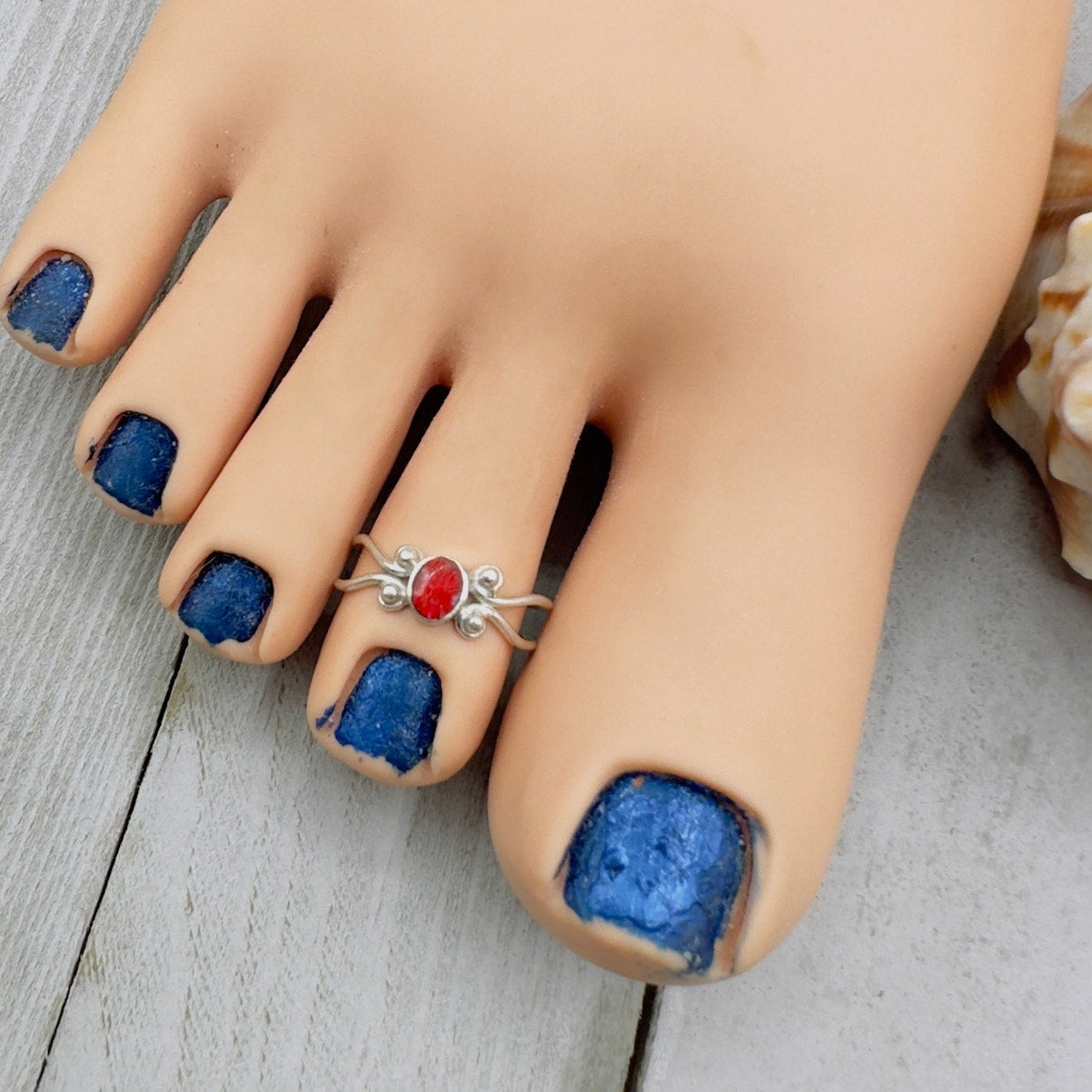 Red Carnelian Sterling Silver Adjustable Toe Ring