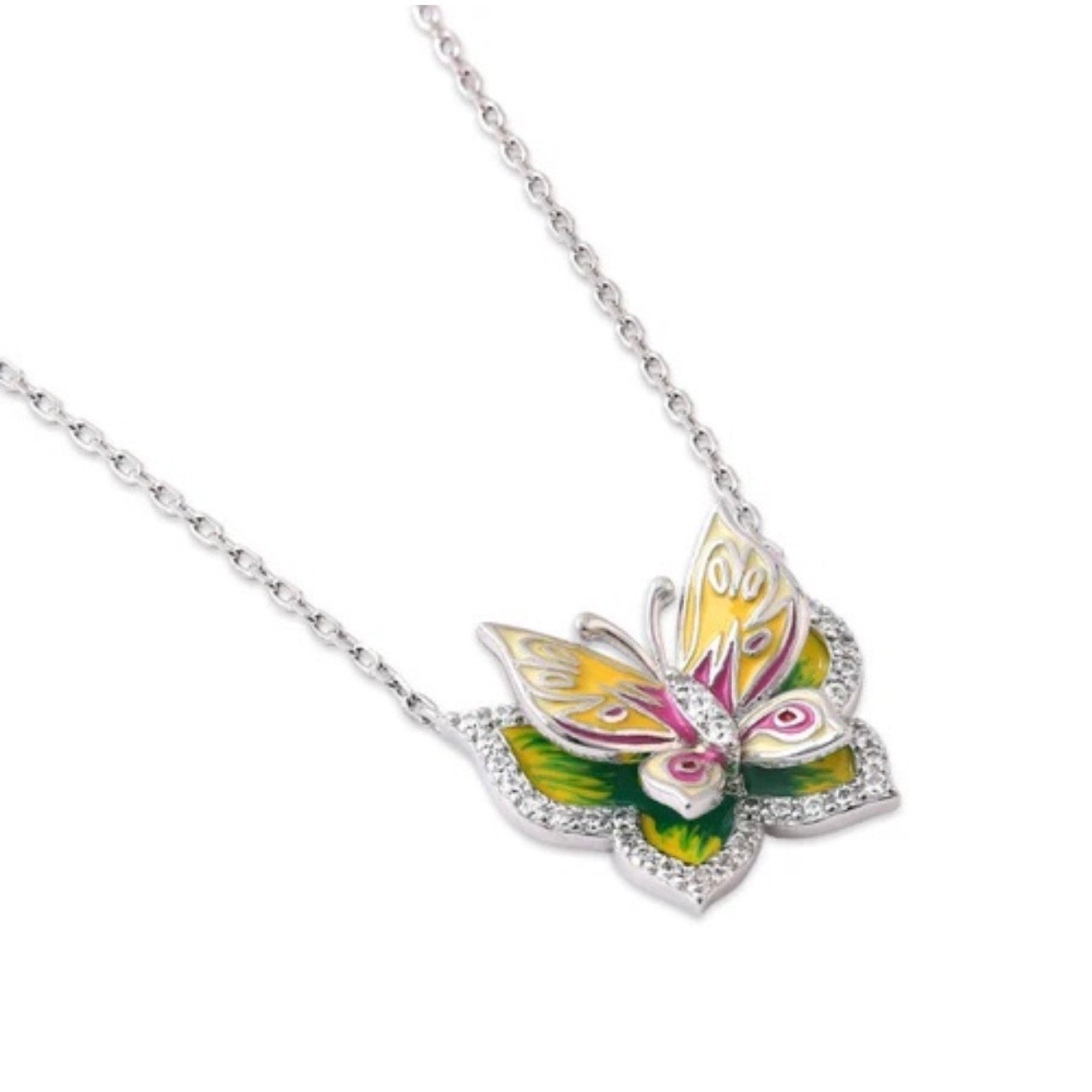 Butterfly CZ Enamel Sterling Silver Necklace