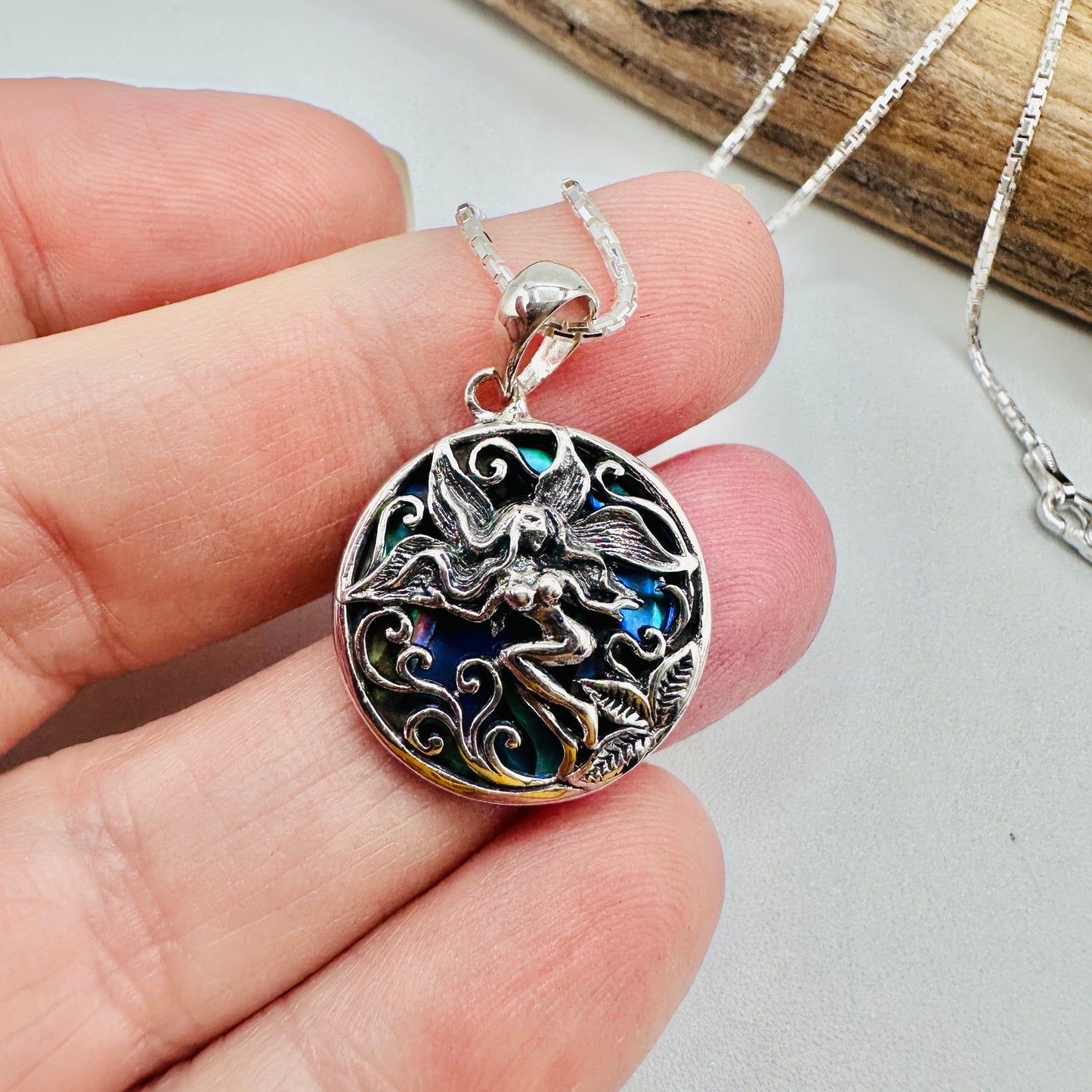 Sterling Silver Fairy Abalone Shell Medallion Necklace