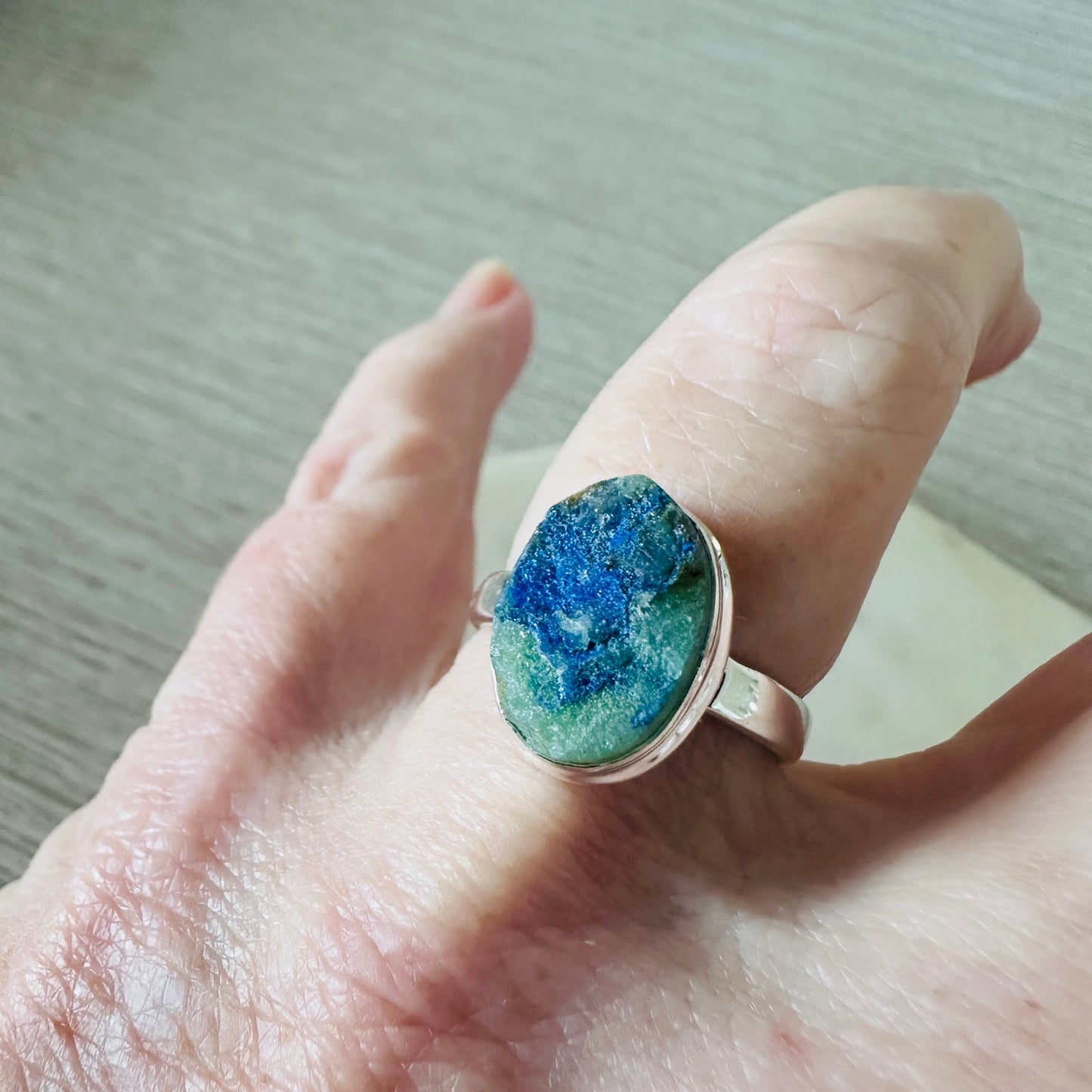 Azurite Rough 925 Sterling Silver Ring Size 7.5