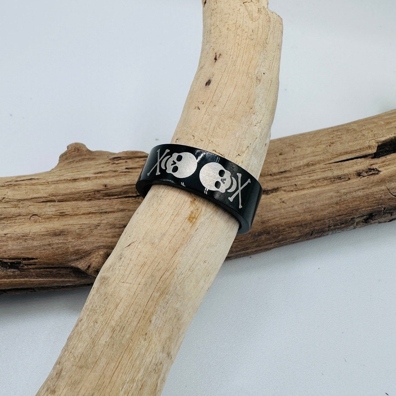 Two-Tone IP Black Stainless Steel Skull Ring