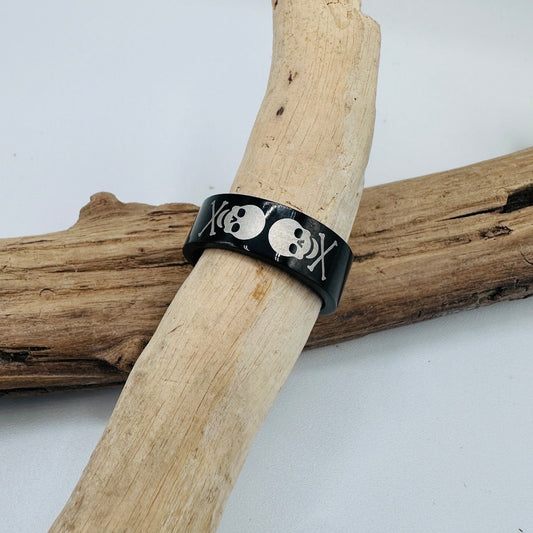 Two-Tone IP Black Stainless Steel Skull Ring