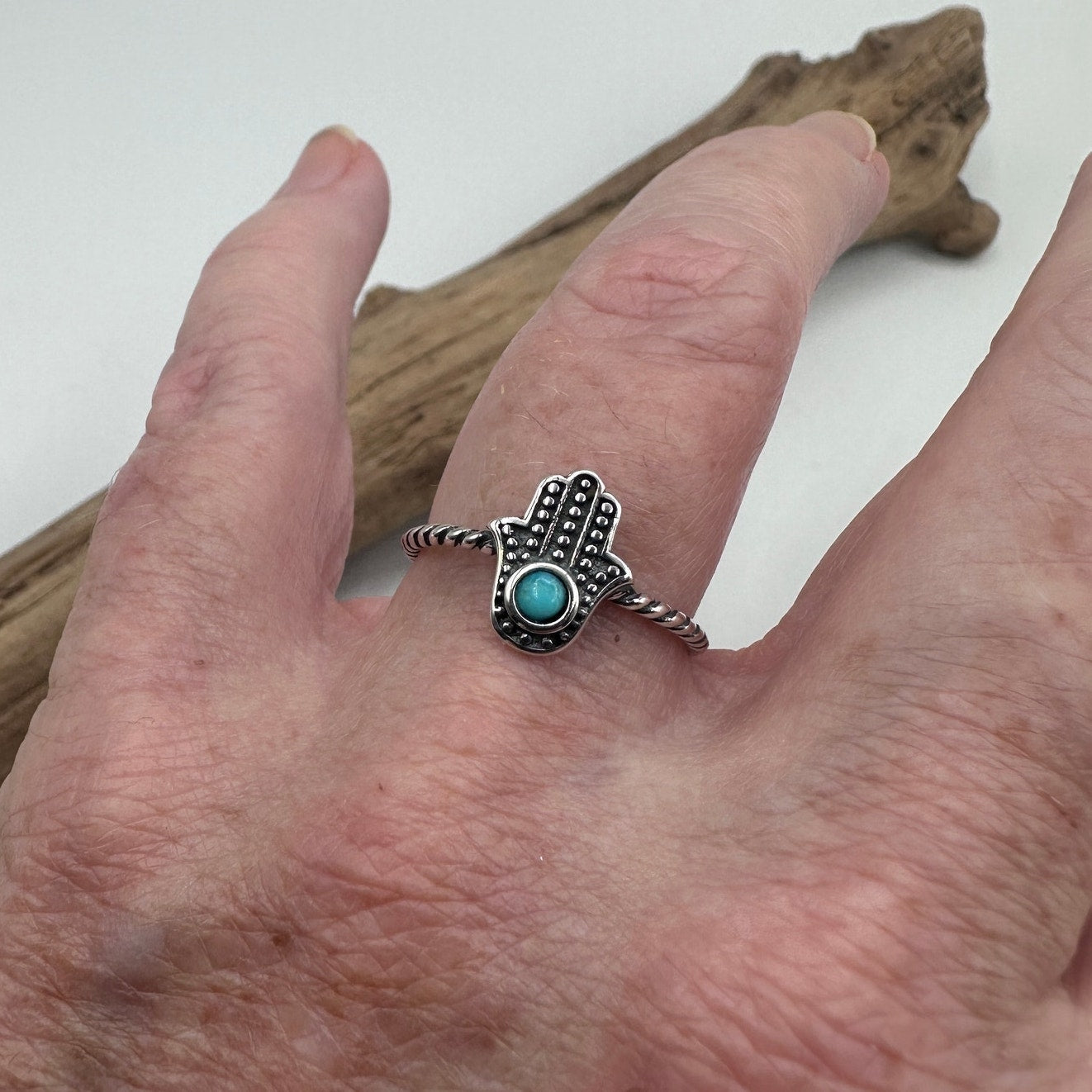 Hamsa Turquoise and Sterling Silver Ring