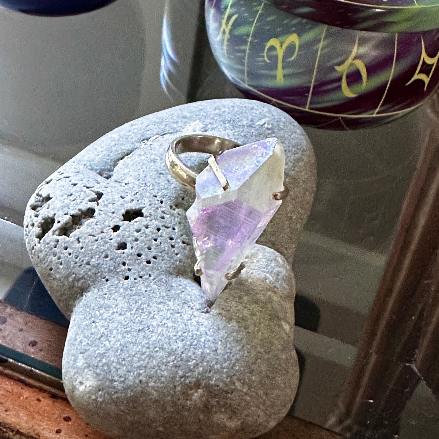 Angel Opal Aura Quartz 925 Sterling Silver Ring