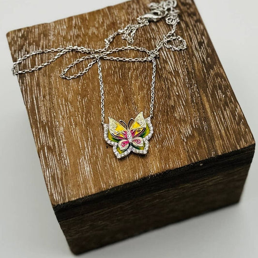 Butterfly CZ Enamel Sterling Silver Necklace