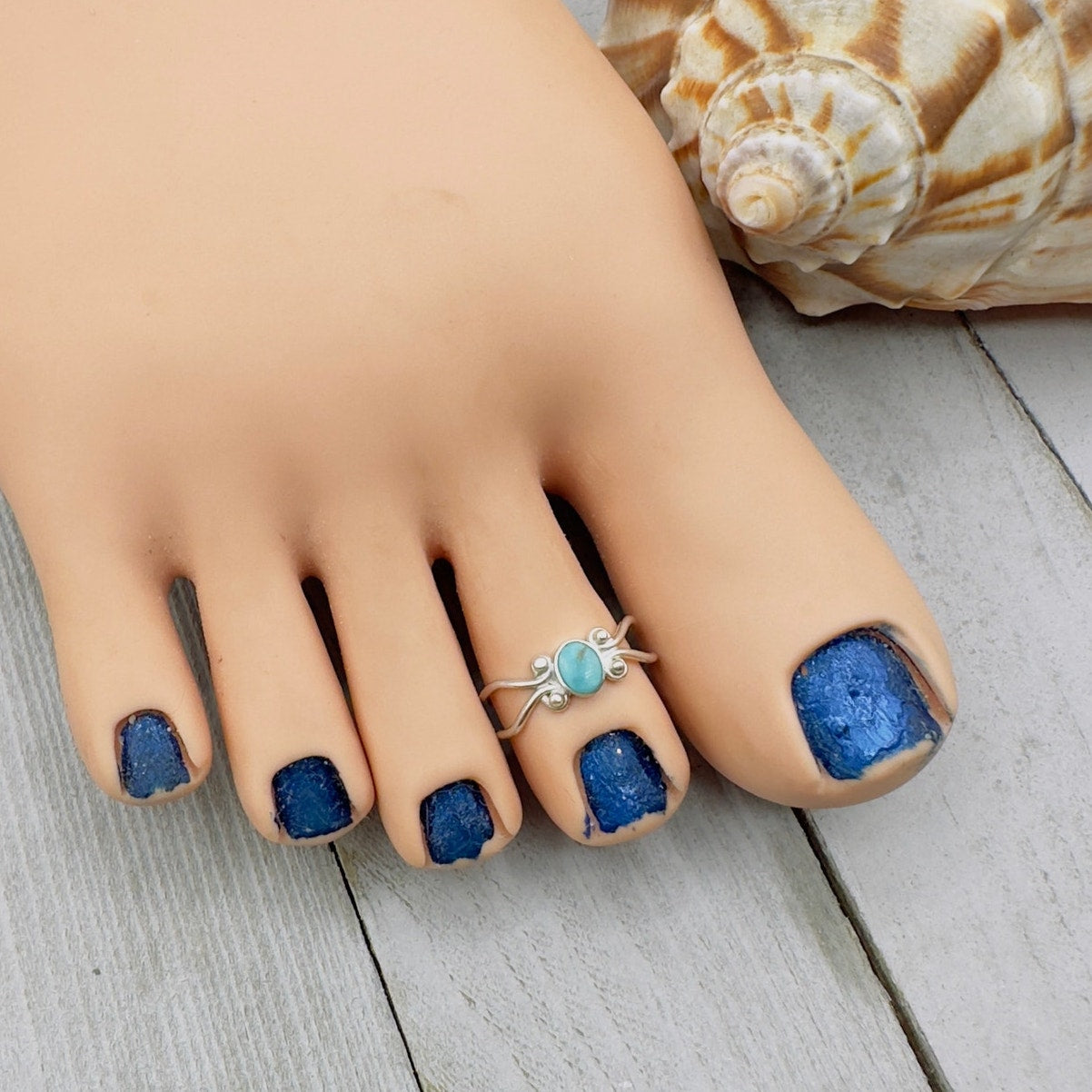 Turquoise Sterling Silver Adjustable Toe Ring