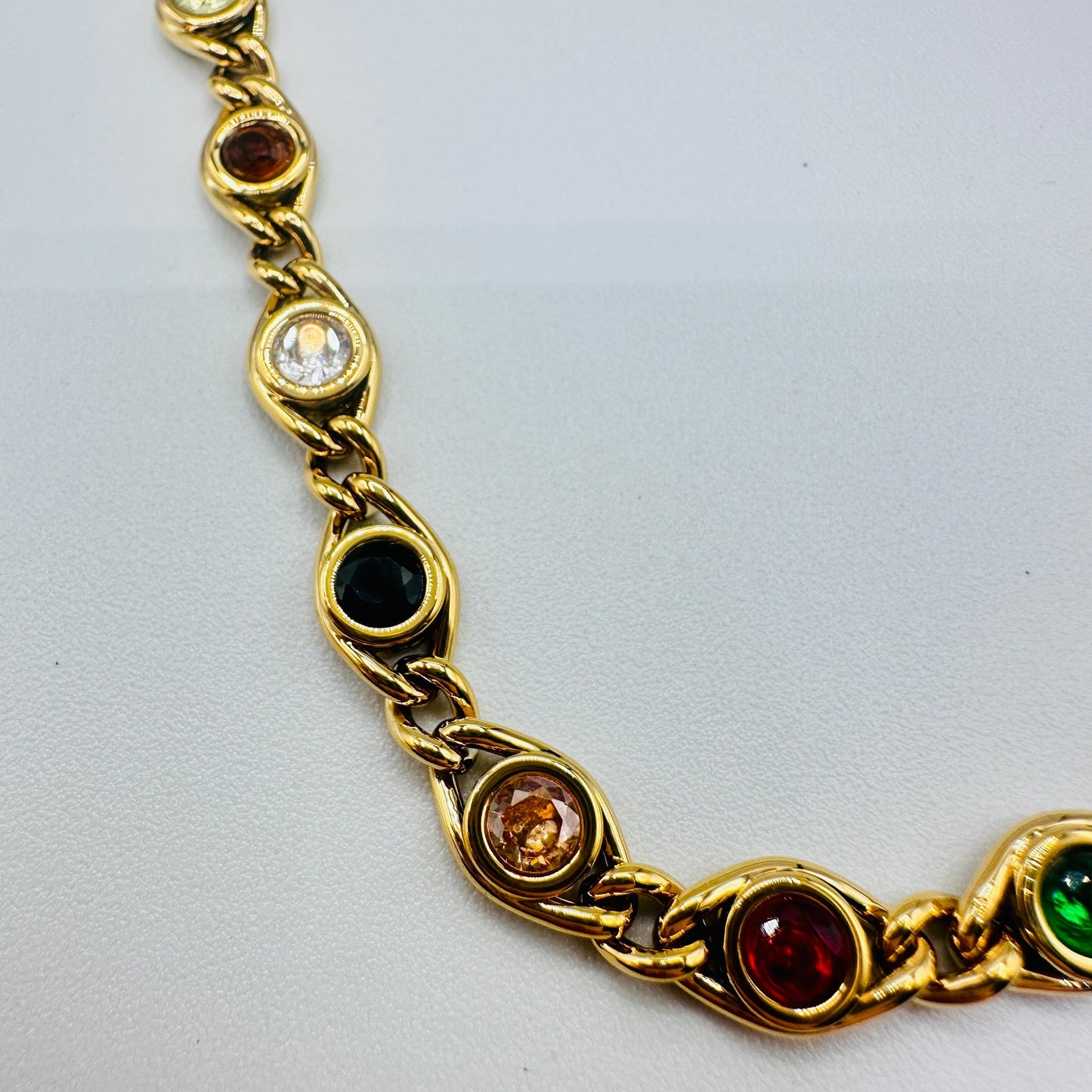 Gold-Plated Multi-Color Cubic Zirconia Choker Necklace-Stainless Steel