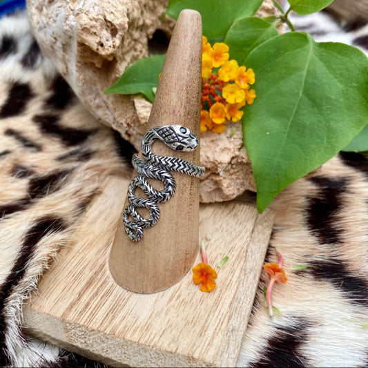 Sterling Silver Snake Cobra Ring With Black Onyx Eyes