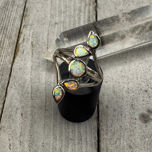 Sterling Silver Lab Opal Ring Size 8
