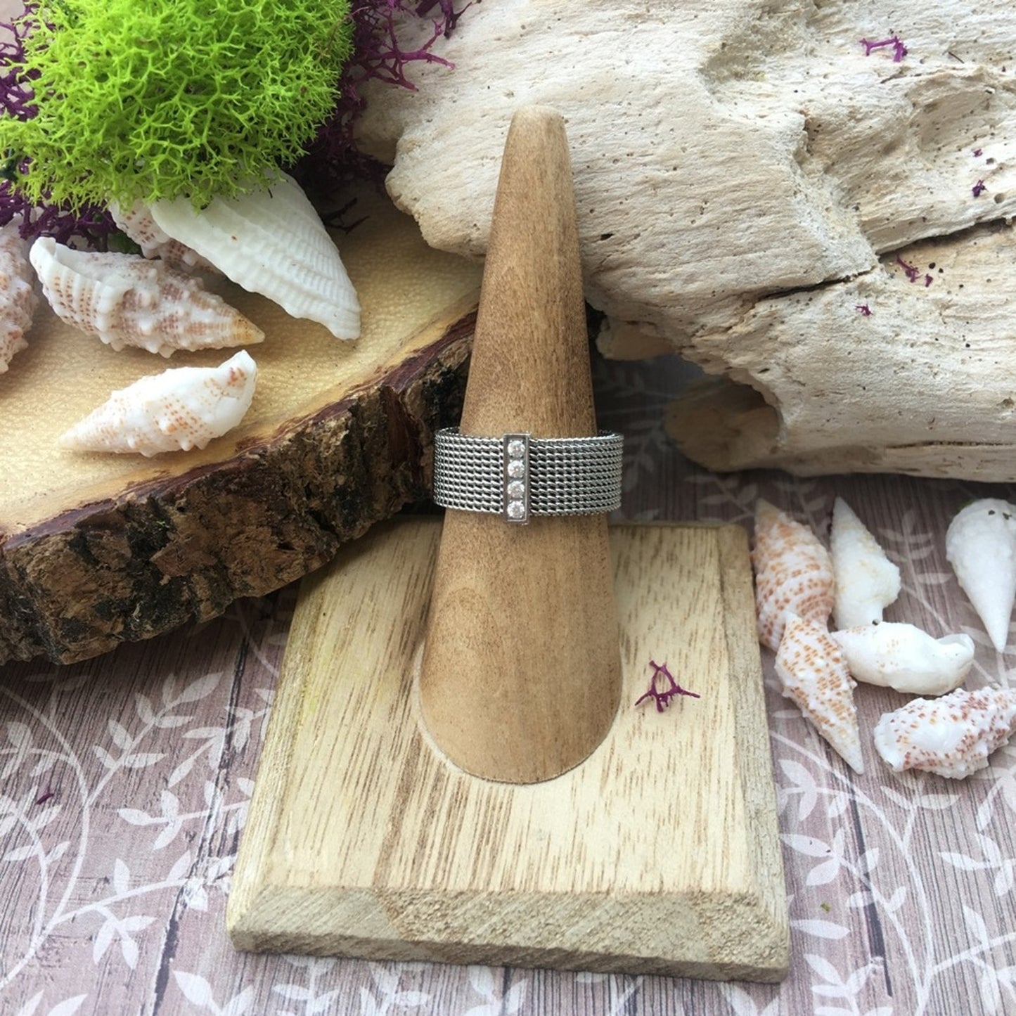 Stainless Steel Mesh CZ Ring Size 8