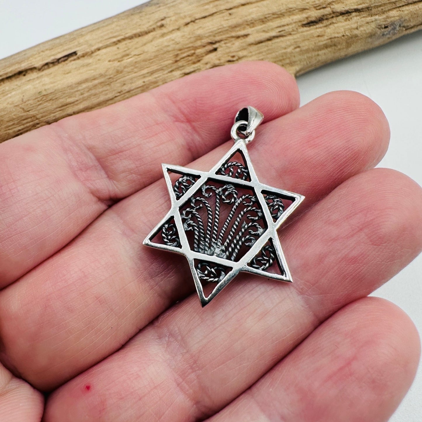 Sterling Silver Star of David Filigree Pendant, Israel, Jewish, Kabbalah, Judaic