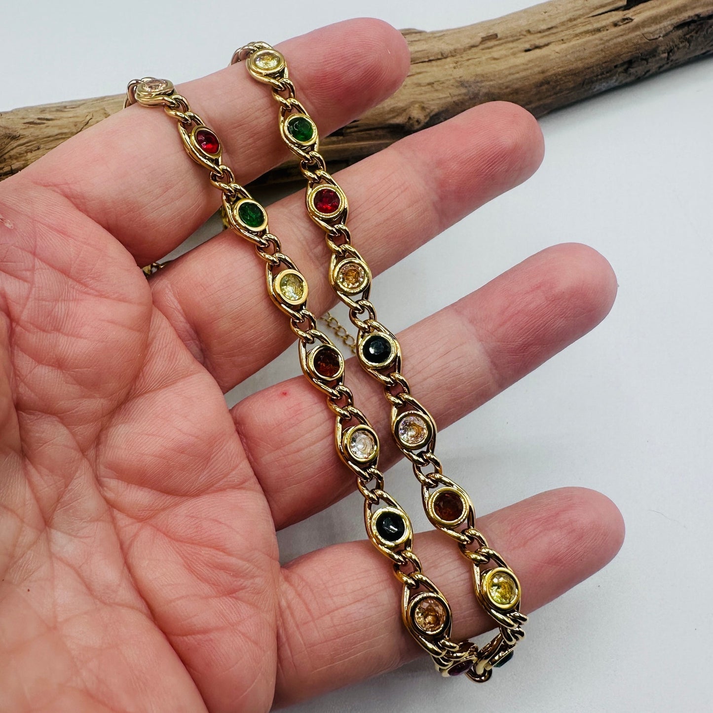 Gold-Plated Multi-Color Cubic Zirconia Choker Necklace-Stainless Steel