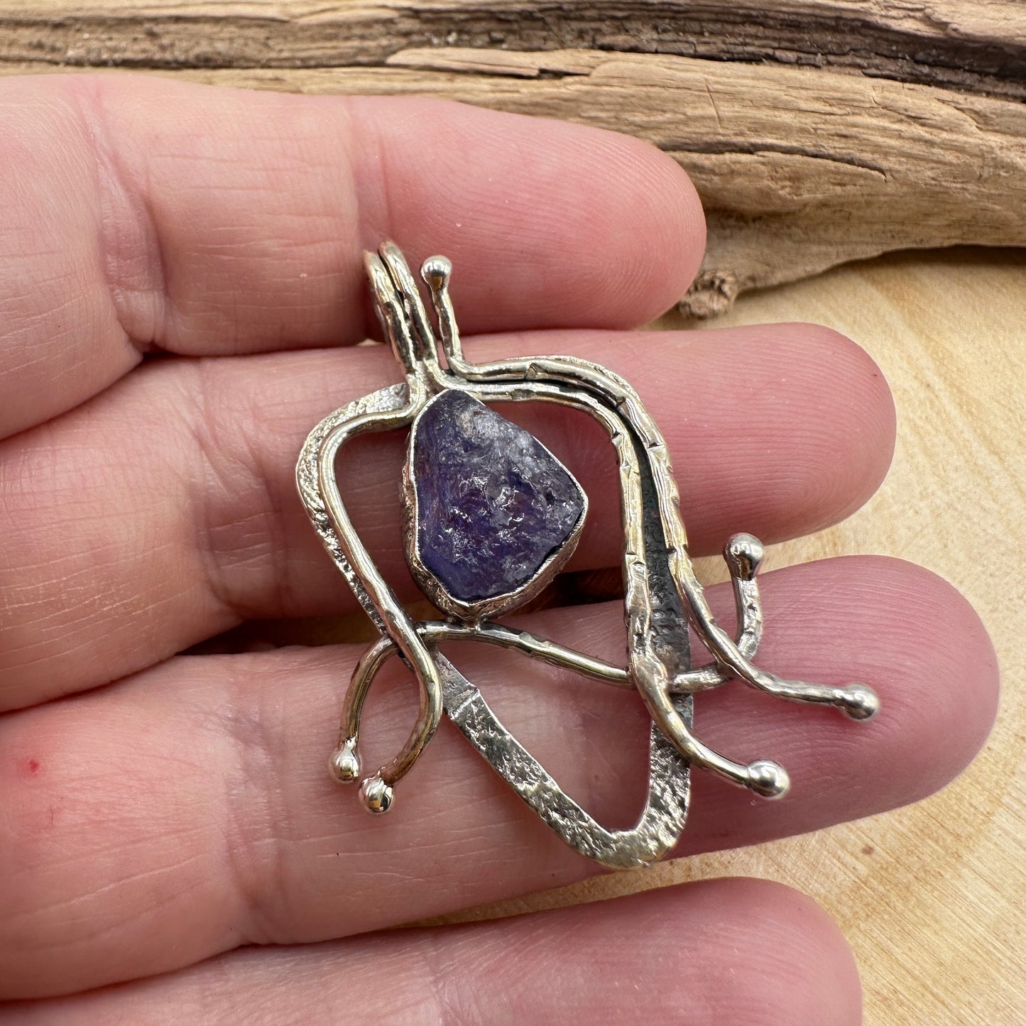 Sterling Silver Artisan Pendant – Rough Tanzanite Stone
