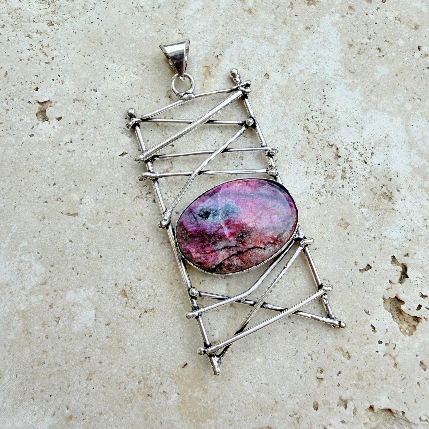 Cobalt Calcite Abstract Pendant 925 Silver Overlay Boho Statement