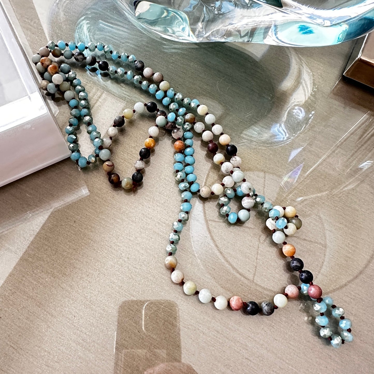 Hand-Knotted Faceted Amazonite Rondelle Bead Necklace