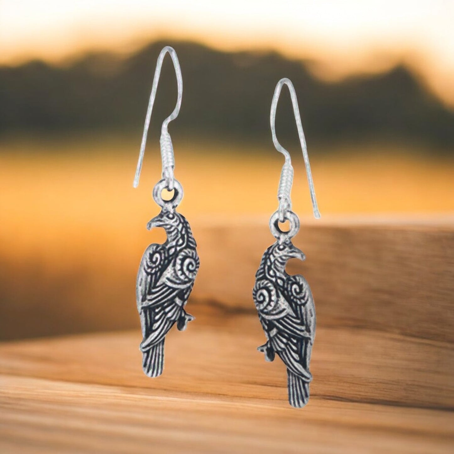 Celtic Raven Sterling Silver Drop Earrings