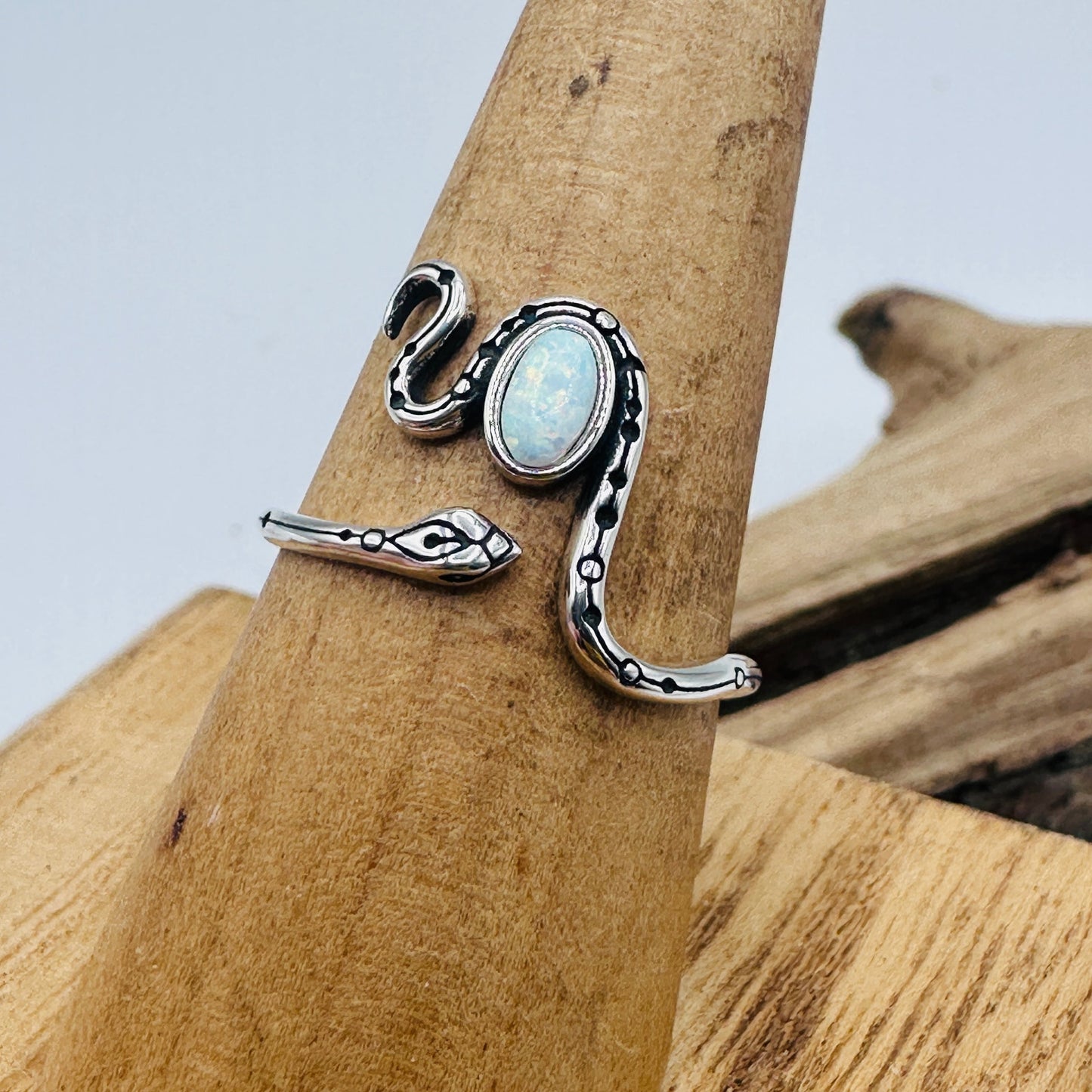 Lab Opal Snake Ring Sterling Silver